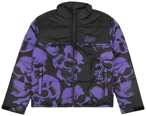Psychworld Skull Print Puffer Jacket 'Black/Purple'