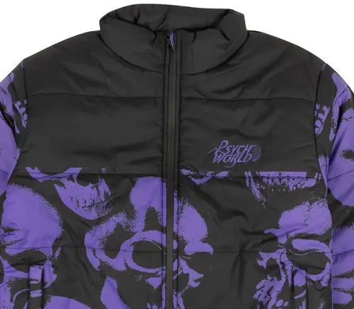 Psychworld Skull Print Puffer Jacket 'Black/Purple'