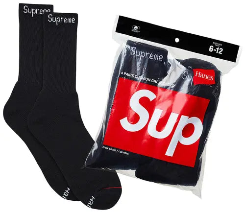Supreme x Hanes Crew Socks (4 Pack) 'Black"
