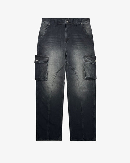 HEAVY CARGO DENIM WASHED BLACK