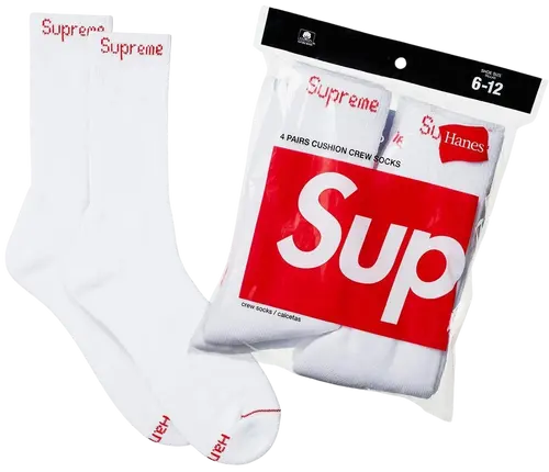 Supreme x Hanes Crew Socks (4 Pack) 'White'