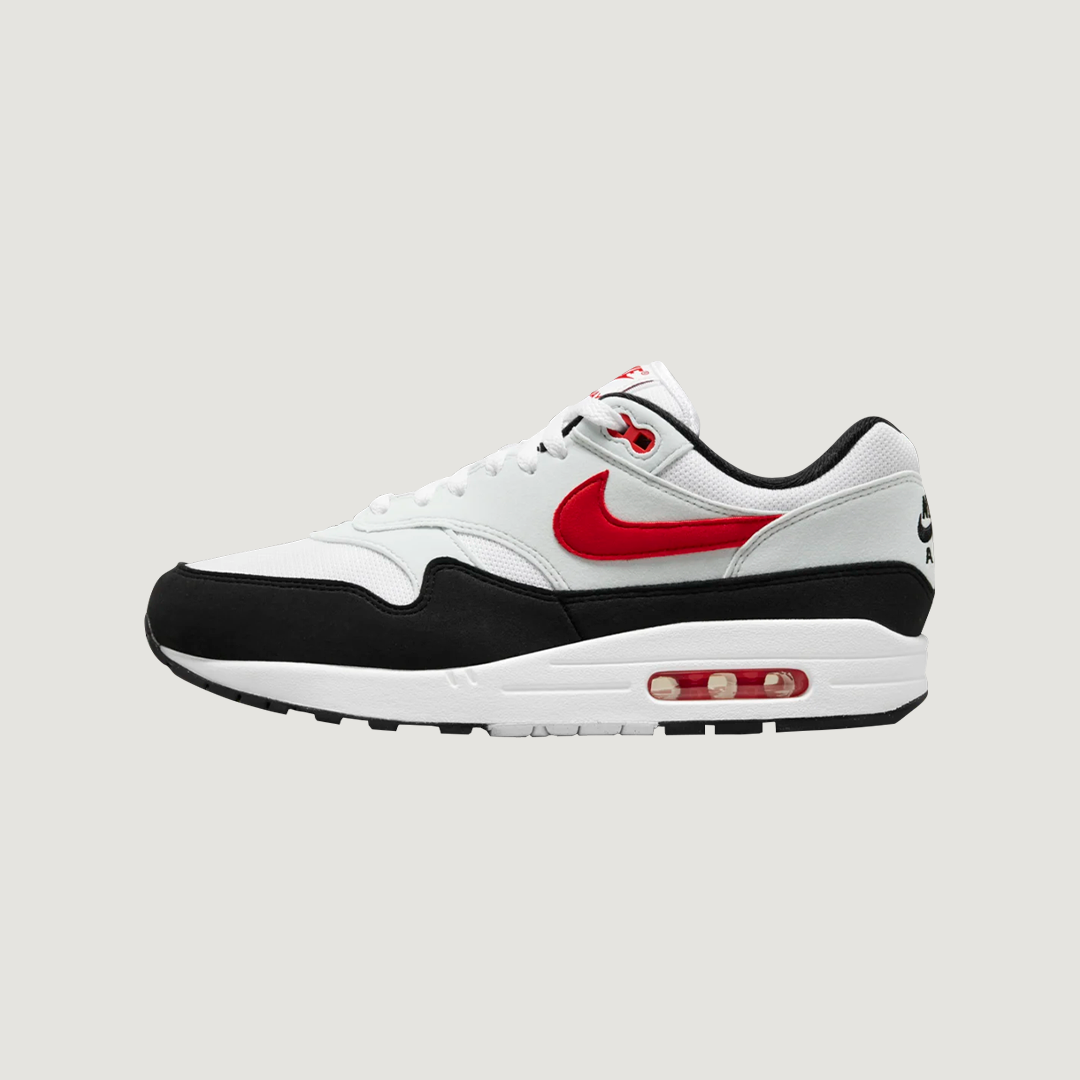 Air Max 1 Pure Platinum and University Red