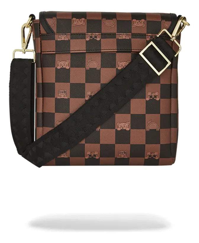 910b7505nsz Bolso Cruzado Ancho Peeking Character Check Marrón