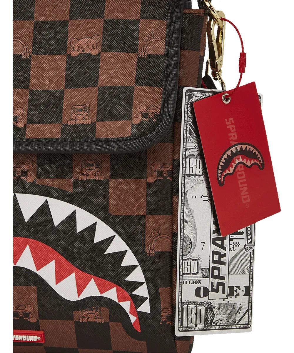 910b7505nsz Bolso Cruzado Ancho Peeking Character Check Marrón