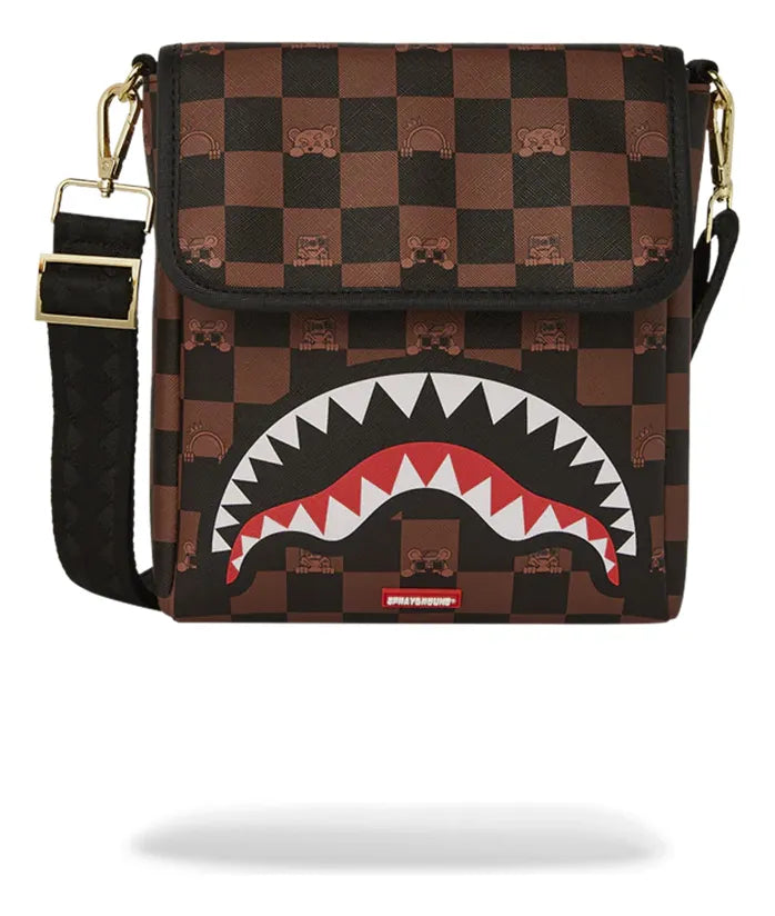 910b7505nsz Bolso Cruzado Ancho Peeking Character Check Marrón