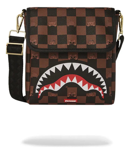 910b7505nsz Bolso Cruzado Ancho Peeking Character Check Marrón