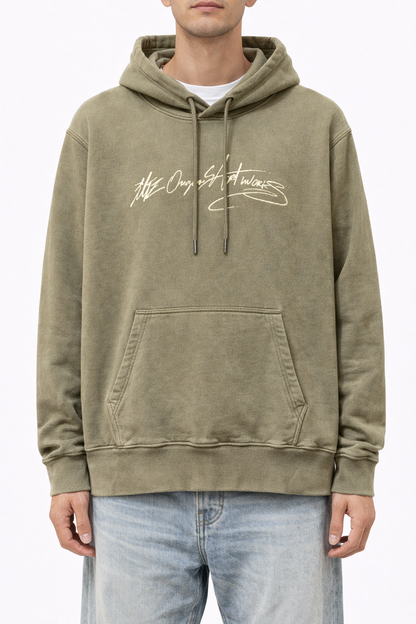 Hoodie Endure Script Olive Washed (Fresh Terry)