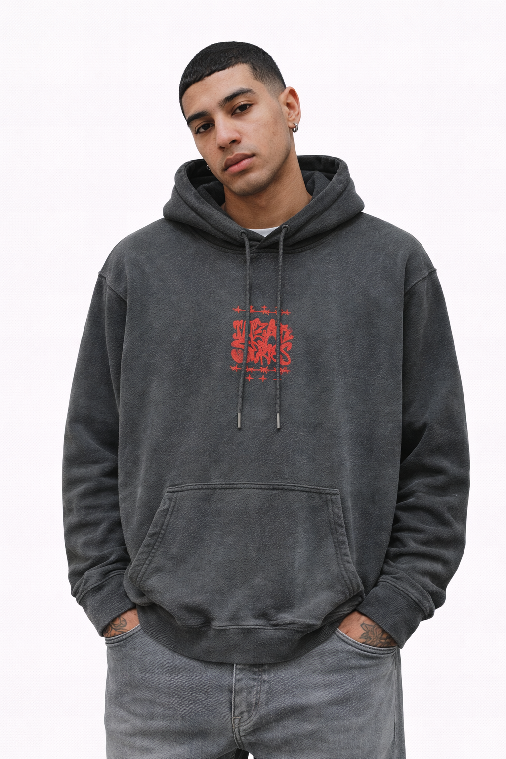 Hoodie Cracked Core BLACK WASHED